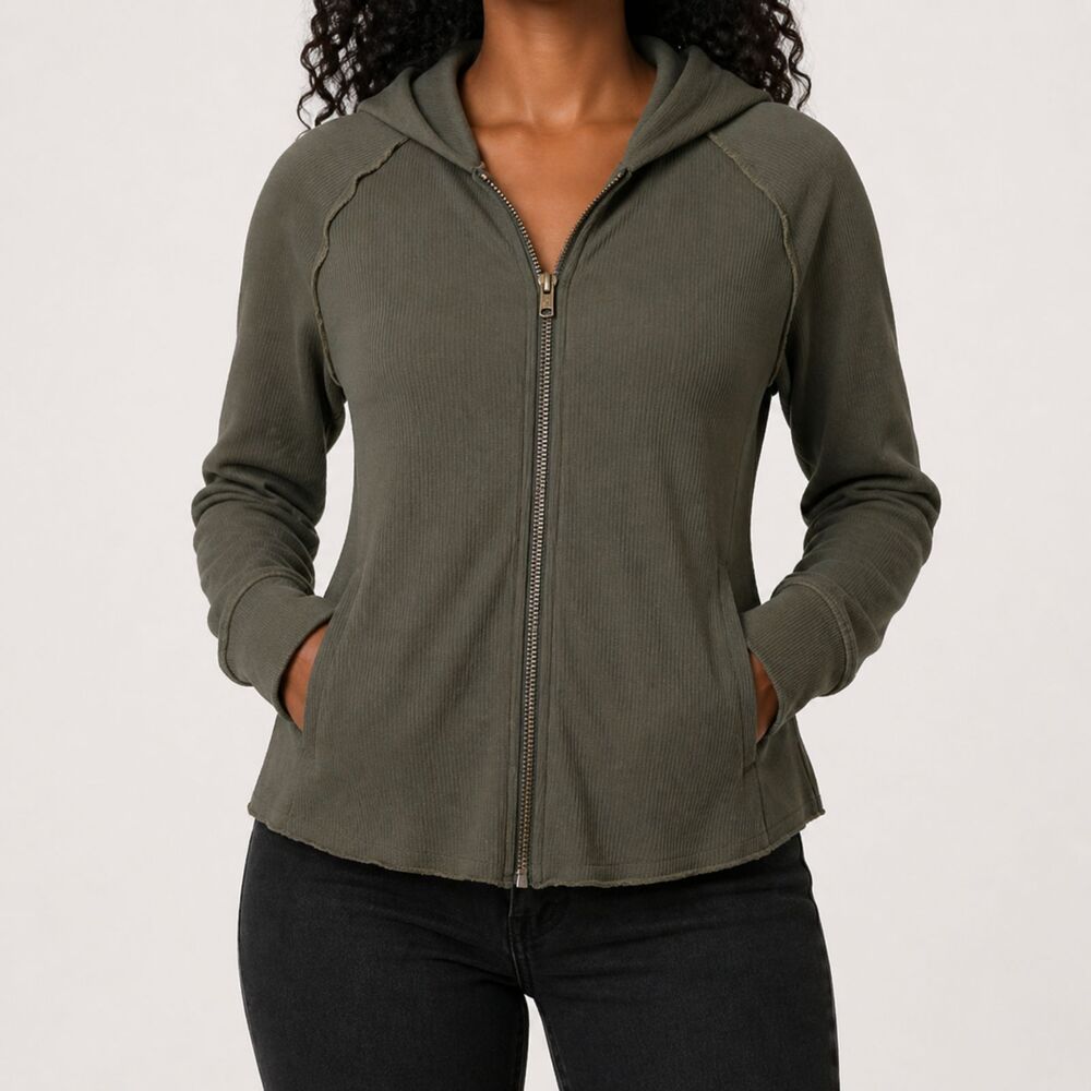 Philosophy Hoodie Sweatshirt Womens Medium Green Full Zip Waffle Casual